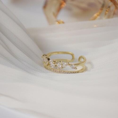 14k Real Gold Plated Jewelry Exquisite Micro-inlaid Zircon Crown Double Opening Rings for Woman Party Holiday Luxury Ring