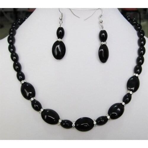 2021 Beautiful 8X12MM & 13X18mm Black Onyx Gems Necklace Earrings set Fashion Beads Jewelry Sets Natural Stone Women Girls Gifts