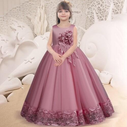 2021 Formal Bridesmaid Dress For Girl Children Costume Flower Party Lace Princess Dresses Girls Vestido Wedding Gown 10 12 Years