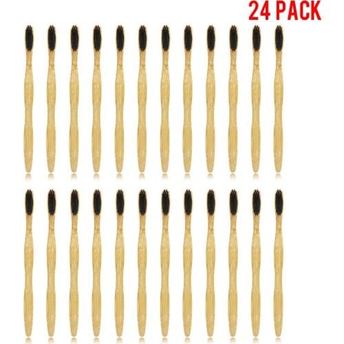 24 Pack Bamboo Toothbrush Adult Soft Toothbrush Manual Toothbrush Black wavy bristles Oral Cleaning Care Tools