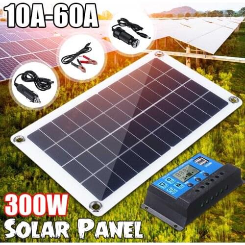 300W Solar Panel Kit Complete 12V USB With 10-100A Controller Solar Cells for Car Yacht RV Boat Moblie Phone Battery Charger