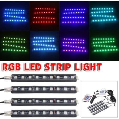 4pcs RGB Multi-color 5050 9LED 12cm Neon Interior Light Strip Car Decoration Lamp Phone APP Music Control Kit
