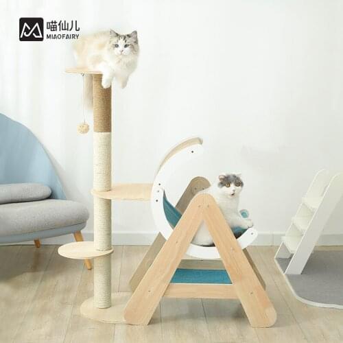 Cat Bridge Climbing Frame Wood Pet Cat Tree House Bed Hammock Sisal Scratching Post Cat Furniture Cat Toy Cat Shelves