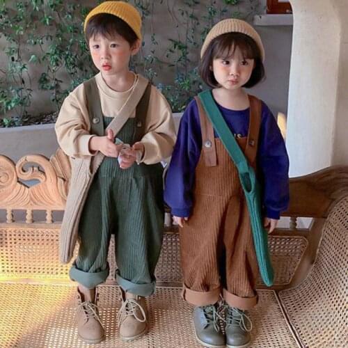 BOBOTCNUNU Kids Boys Girls Overalls Retro Colors Clothes Autumn Sleeveless Sling Jumpsuit Corduroy Loose Overalls Outfits