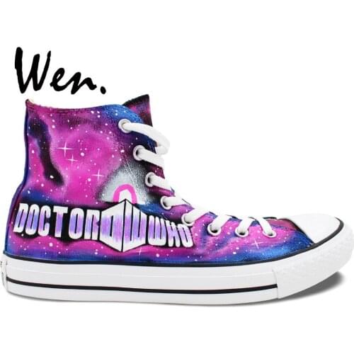 Wen Design Custom Hand Painted Shoes Tardis Doctor Who Men Womens Birthday Gifts Pink High Top Canvas Sneakers