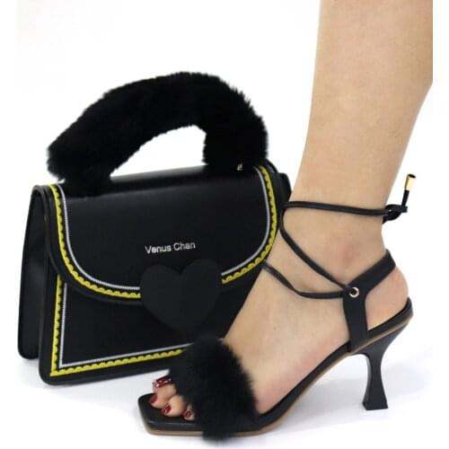 Doershow New Arrival African Wedding Shoes and Bag Set black Italian Shoes with Matching Bags Nigerian Women party! HTX1-7