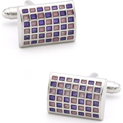 Enamel Design Rectangle Check Cufflinks For Men Quality Copper Material Purple Color Cuff Links Wholesale&retail