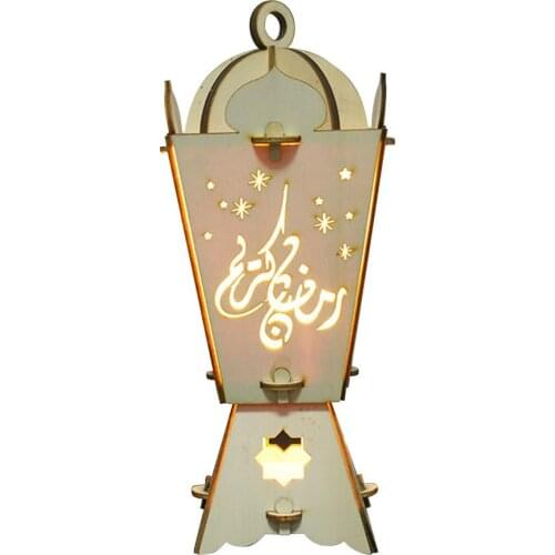EID Mubarak Wooden Pendant With LED Light Decorations For Home Luminous Decorations Wooden Ornaments Palace Light Eid Party