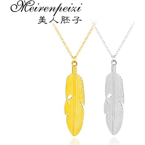 Dainty Feather Jewelry Long Gold Silver Necklace Nature Large Feather Necklaces Minimalist Charm Pendant Delicate Jewelry Gift