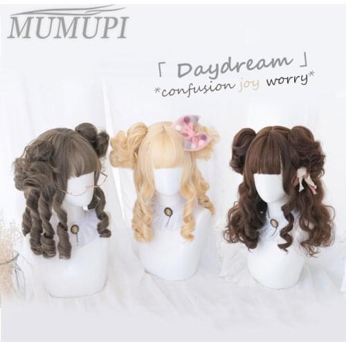 Short Hair Pink Blue Blonde Black Color Synthetic Hair Lolita Wigs with Bangs Wigs for Women Buns Tail party Wig Hair Extensions