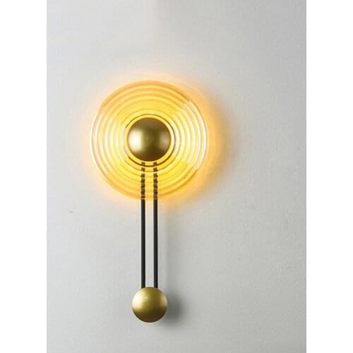 Creative Metal Glass Clock Shape Wall Lamp Luxury Golden Sconce for Home Living Room Bedside Aisle Balcony Corridor Light