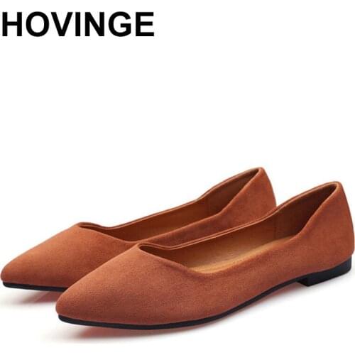 HOVINGE Women flat shoes flock without lace up pointed toe shallow moccasins flat shoes for woman soft comfort boat shoes pregna