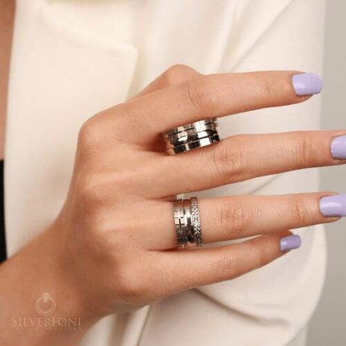 SILVERFONI 925 Sterling Real Silver Wedding Rings Set For Men And Women Jewelry Mirror Bands Anniversary Gift New Season Pattern