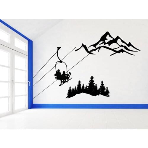 Ski lift wall decals gifts for skiers alpine artwork pine vinyl stickers home cottage winter house decoration extreme sports jx1