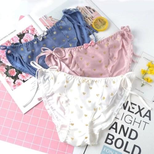 New Heart Print Milk Silk Women Panties Lacing Sexy Bandage Cute Lovely Sweet Girl Underwear Ruffle Japanese Style Female Breifs
