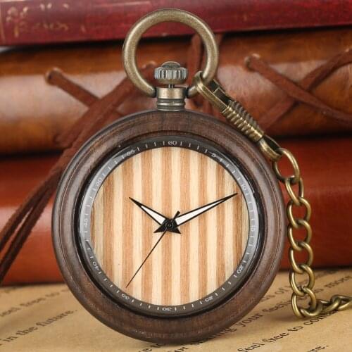 Special Wooden Large Dial Quartz Pocket Watch Pendant Chain For Men Women