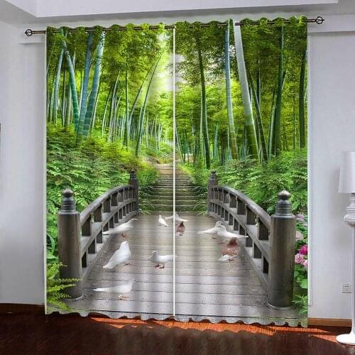 Custom 3d curtains Green nature bamboo forest photo 3d curtains for living room bedroom blackout curtain