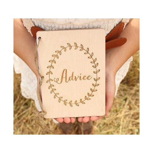 Custom Advice Book Laurel Wreath Wedding His Her Rustic Wood Vow Book Set His and Her Vows Notebook Set Bridal Shower Gift