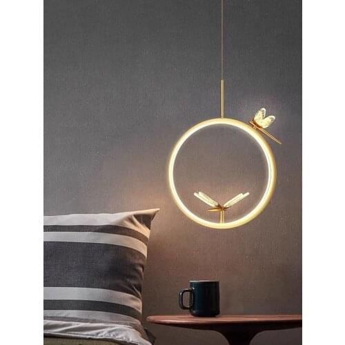 Simple nordic restaurant bedroom bedside circle butterfly led warm lighting lamps chandelier lighting modern bedside gold black