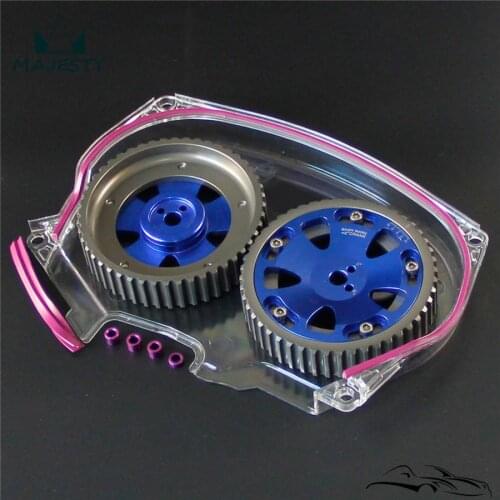 Clear Timing Belt Cover + Cam Pulley For Lancer Evolution 4G63 EVO 4 5 6 7 8