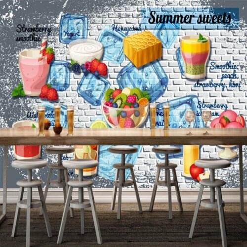 Dropshipping Colomac Brick Wallpaper Cold Drink Milk Tea Juice Store Kitchen Wall Paper Custom Mural Wallpaper Carta Da Parati