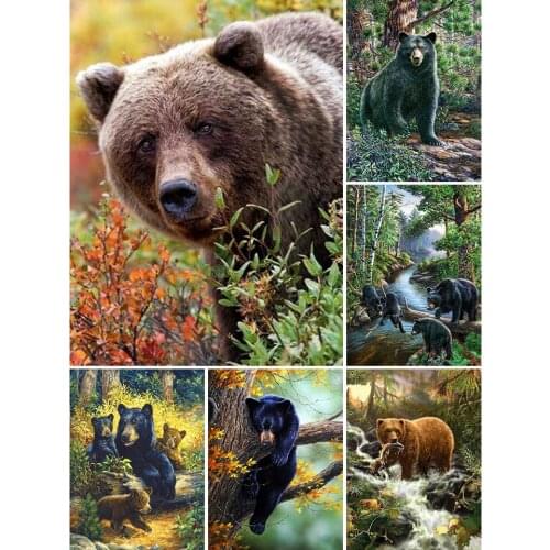 Sale 5D DIY Diamond Painting Animals Bear Cross Stitch Kit Full Drill Square Embroidery Mosaic Art Picture of Rhinestones Decor