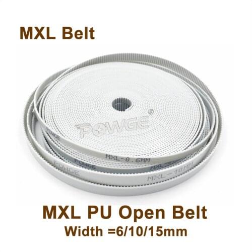 POWGE MXL PU Open Timing Belt Width 6/10/15mm MXL Synchronous Belt Fit MXL Timig Pulley MXL-15 MXL-6 MXL-10