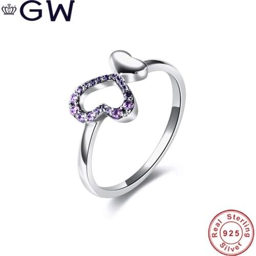 S925 Sterling Silver Ring Women with Pink Stone Love Heart Authentic Fashion Ring For Women Engagement Party GW Jewelry