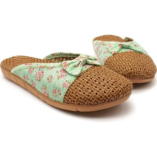 Women Slippers Casual Slides Floral Flax Bow Linen Casual Indoor Flat Shoes Woman Summer Sandals Womens Sandalias
