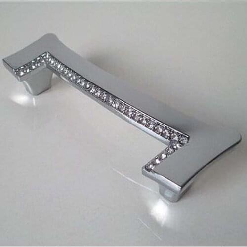 96MM Glass Crystal Dresser Pull Shiny silver kitchen Cabinet Handle chrome drawer wardrobe cupboard Furniture Handles pulls