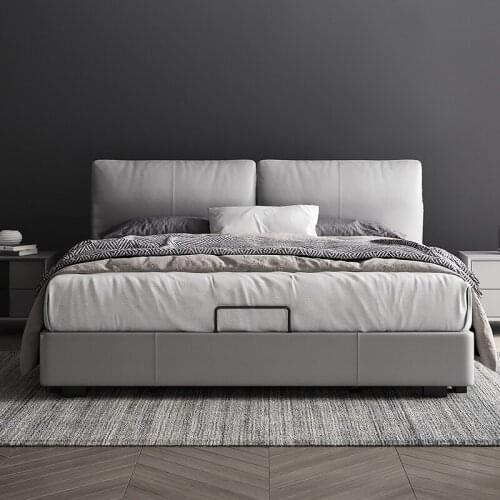 Light luxury leather bed modern simple leather bed storage bed