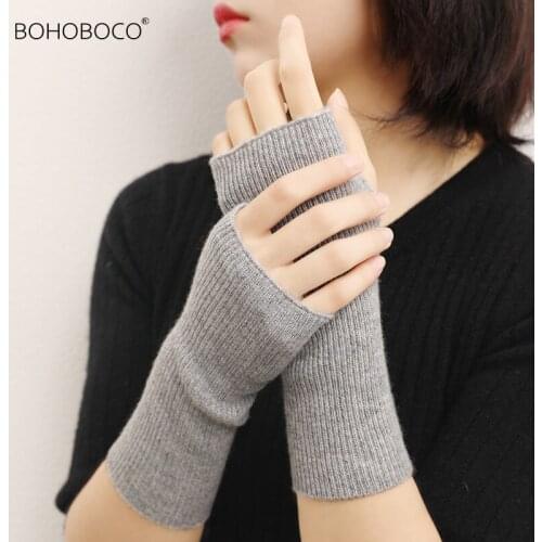 Pure Cashmere Knitted Soft Long Gloves Womens Autumn and Winter Warm Long Arm Half Finger Gloves Women Pure cashmere knitted