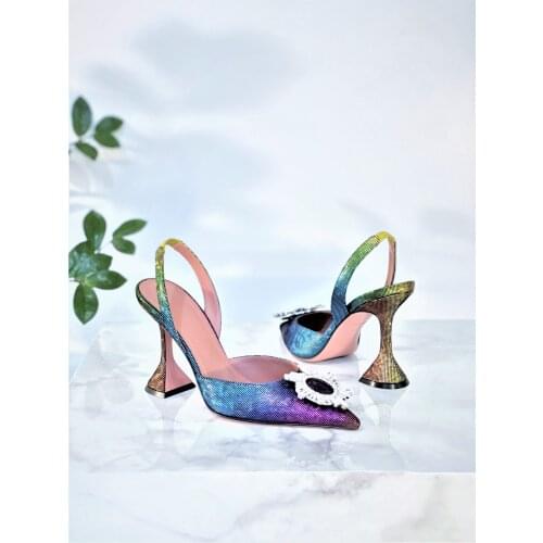 New Season shoes Begum Rainbow Crystal Slingback Pumps multicolor 9.5cm flared heels wedding Pumps