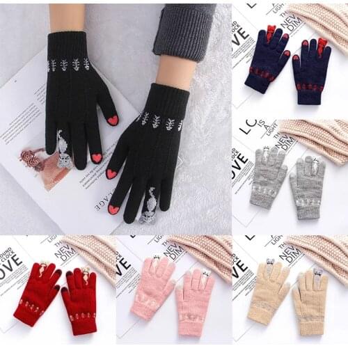 Winter Touch Screen Gloves Women Men Warm Stretch Knit Mittens Imitation Wool Full Finger Guantes Female Crochet Thicken