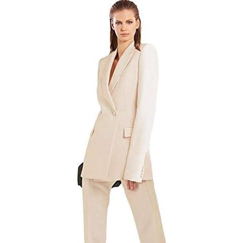 Womens double-breasted 2-piece slim-fitting suit with notched lapels, suitable for office jackets and pants