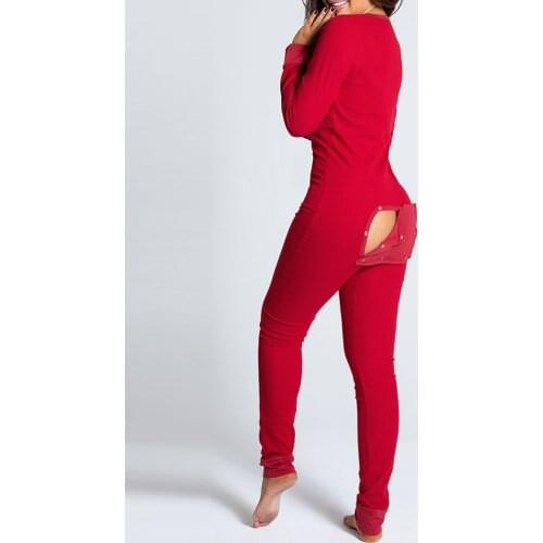 2020 Women Fashion Elegant Casual Plain Button Design Plunge Lounge Jumpsuit Solid Long Sleeve Chic Button