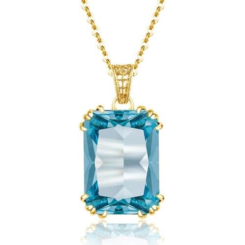 14K Gold Sky Blue Topaz Gemstone Pendants Necklaces for Women Aquamarine Silver 925 Jewelry Wedding Engagement Female Jewellery