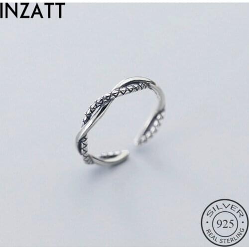 INZATT Real 925 Sterling Silver Vintage Line Adjustable Ring For Fashion Woman Party Fine Jewelry Punk Minimalist Accessories