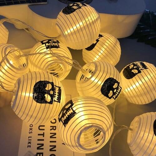1.15m 10LED Halloween Luminous Paper Lantern Telescopic Portable Skull Lantern Ghost Home party outdoor Halloween Decoration