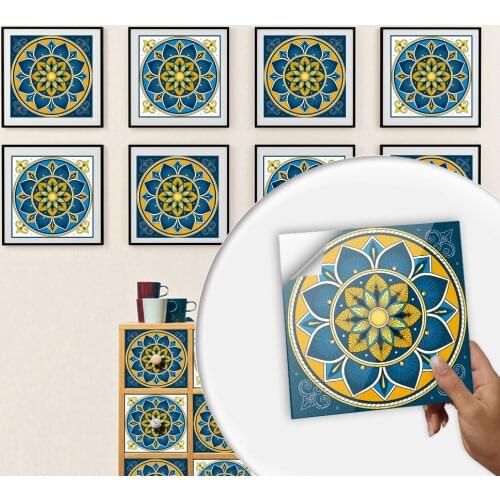 10pcs/lot Colorful Mandala Style Hard Tiles Wall Sticker Kitchen Backsplash Bathroom Art Mural Waterproof & Oil-proof Wallpaper