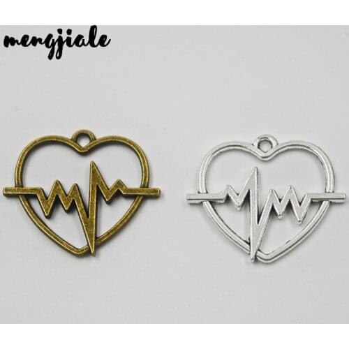 12pcs/lot Hot sell Silver plated Heart Shaped Heartbeat Charm Heartbeat Love Pendants for jewelry findings 29*24mm