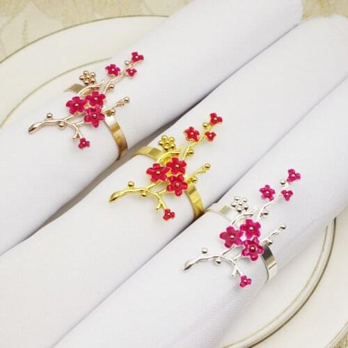 12PCS Hotel western restaurant golden napkin buckle plum blossom branch tissue ring napkin ring