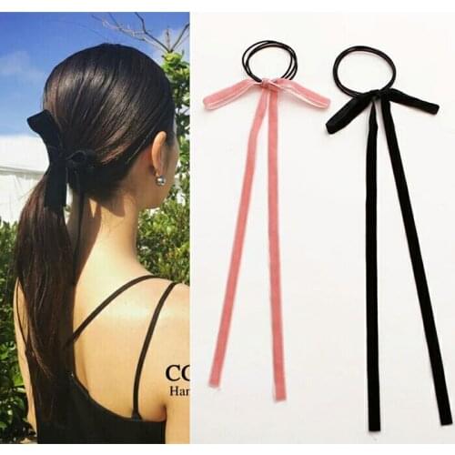 200pcs/lot DIY Simple Multi Long Ribbon Bowknot Hair Bands Elasticity Velour Rubber Band Hair Styling Tools Accessories HA1098