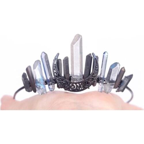 2020 Handmade Faux Raw Crystal Headband Quartz Black Moon Bridal Alloy Tiara Crown