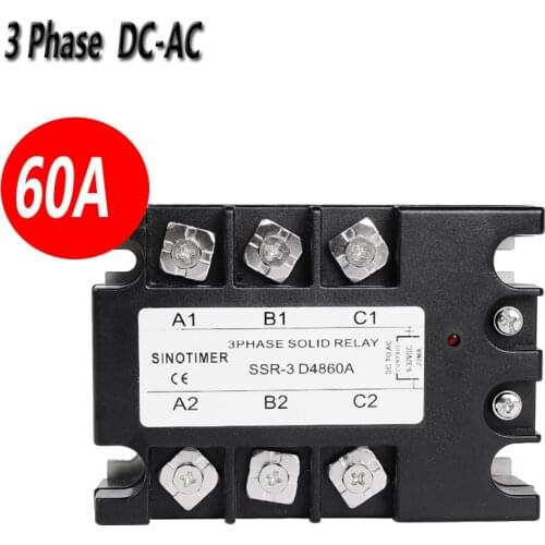 SINOTIMER D4860A 3 Phase Solid State Relay SSR 60A DC-AC 30-480V AC Output Module Switch Relay relais