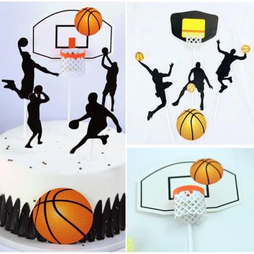 5pcs Theme Basketball Happy Birthday Cupcake Topper Cute Sport Fans Cake Topper For Boys Birthday Party Dessert Cake Decorations