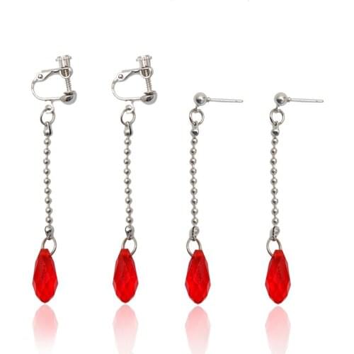 Anime HUNTER*HUNTER Kurapika Earrings Men Women Cosplay Jewelry Water Drop Ear Clip Daily Wear Earrings