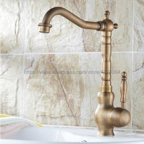 Antique brass kitchen faucet single handle single hole kitchen tap 360 degree rotation spout cold and hot water mixer Tap Nsf005