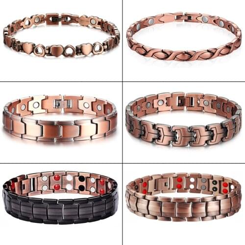 Men Pure Copper Bracelet Health Energy Germanium Magnetic Bracelet Vintage Hologram Chain Link Bracelets for Women Arthritis