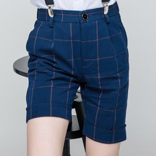 Navy Blue Plaid Boys Pants Capris Summer Boys Trousers England Style 2021 Kids Clothes For 4 6 8 10 12 14 16 Years Old RKP194001
